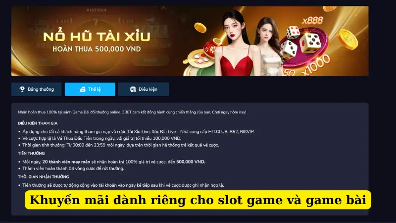 Khuyến mãi dành riêng cho slot game và game bài